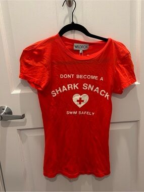 Wildfox Red 'Don't Become a Shark Snack' Swim Tee
